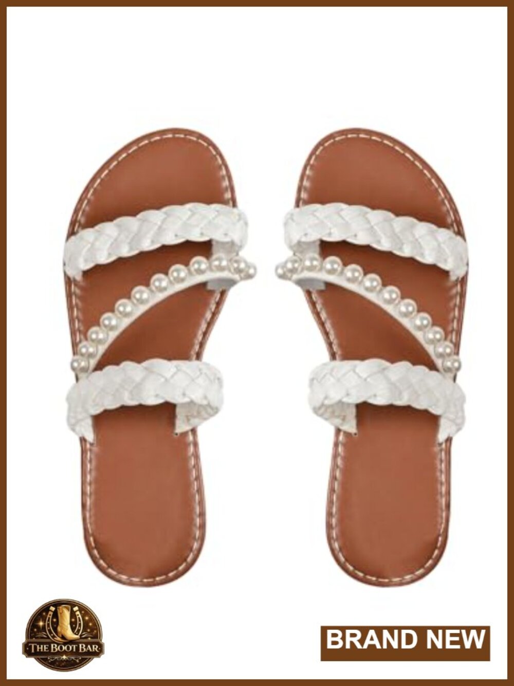 Women's Pearls Braided Flat Sandals Open Toe Slip On Beach Slides